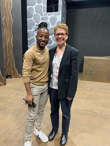 Wesley Barnes (left) poses with Professor Lori Siekmann (right)
